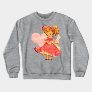 Vintage Retro Cute Girl with Valentine Heart Crewneck Sweatshirt